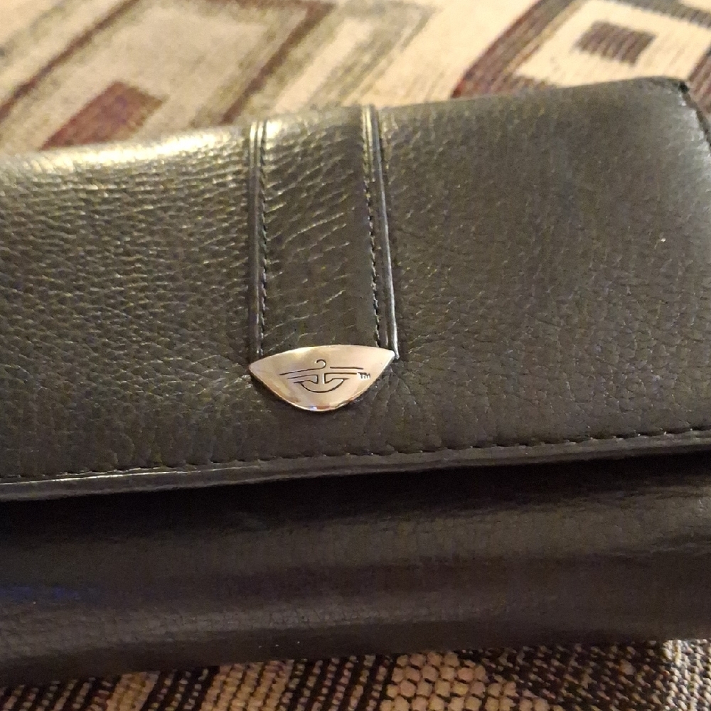 Black Leather Wallet with Silver Logo Accent